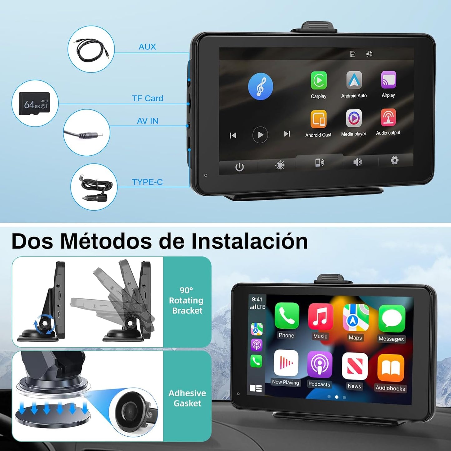 Pantalla CarPlay Inalámbrica 7” HD para Auto