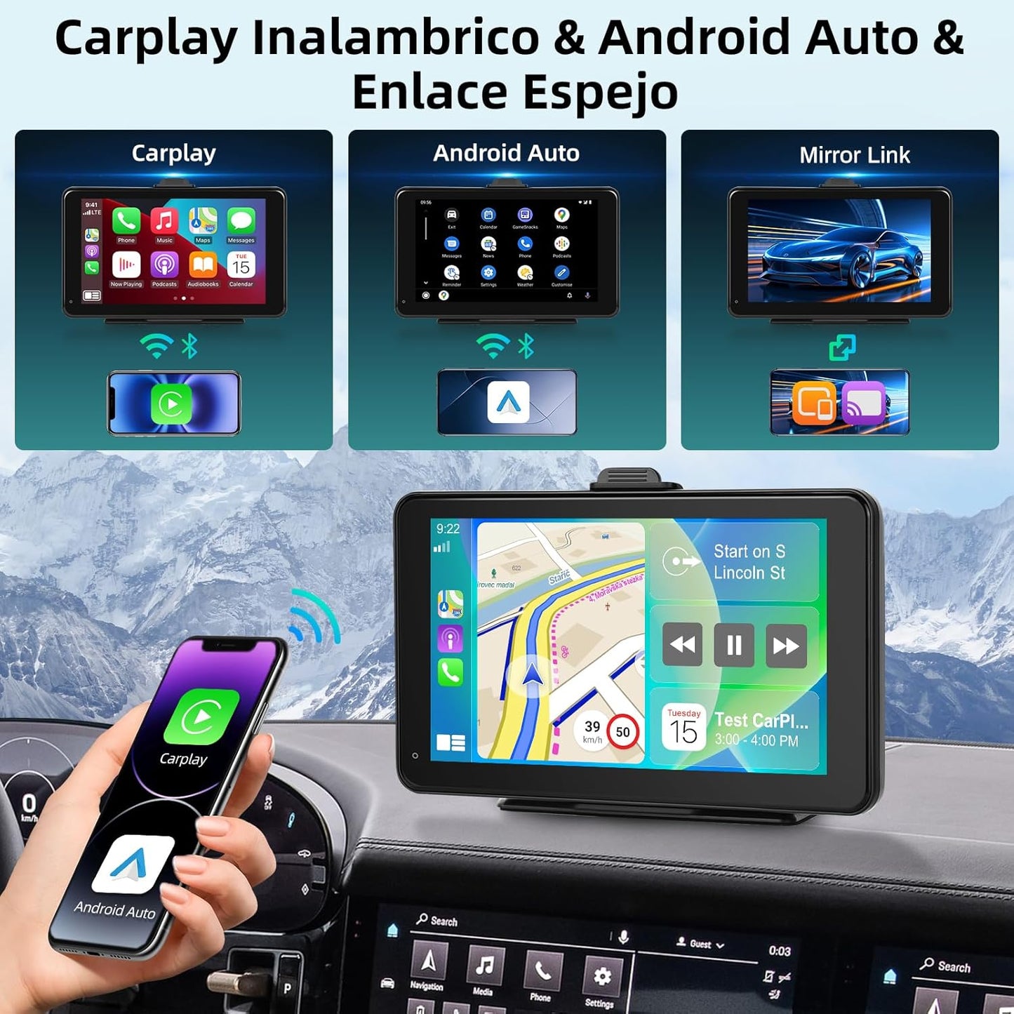 Pantalla CarPlay Inalámbrica 7” HD para Auto